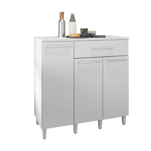 Balcão com Tampo 90cm 3 Portas 1 Gaveta - Branco