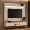 Ver imagem 3 de Painel para TV 70 pol com Bancada Suspensa Orgânica LED 180cm Leoni L05 Canela Off White Fosco -
