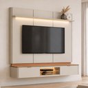 Ver imagem 4 de Painel para TV 70 pol com Bancada Suspensa Orgânica LED 180cm Leoni L05 Canela Off White Fosco -