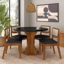 Ver imagem 2 de Mesa com 4 Cadeiras Redonda C/vidro Santorini Fre/pto/cor.preto - M.a Freijó/preto/corino Preto