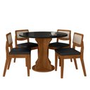 Ver imagem 1 de Mesa com 4 Cadeiras Redonda C/vidro Santorini Fre/pto/cor.preto - M.a Freijó/preto/corino Preto