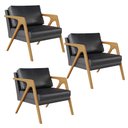 Ver imagem 1 de Kit 03 Poltronas Decorativa Sala Pietra Estrutura Madeira L02 Couríssimo Preto Brilho - Lyam Decor