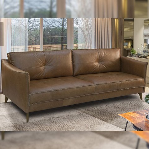 Sofá 3 Lugares para Sala de Estar Living 244cm Oásis T03 Couro Soft Mel - Lyam Decor