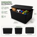 Ver mais imagens de Kit 2 Caixa Organizadora Rattan Preta Grande Cesto Organizador 48cm Tampa Brinquedo Multiuso Empilha