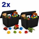 Ver imagem 1 de Kit 2 Caixa Organizadora Rattan Preta Grande Cesto Organizador 48cm Tampa Brinquedo Multiuso Empilha