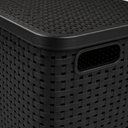 Ver imagem 4 de Kit 2 Caixa Organizadora Rattan Preta Grande Cesto Organizador 48cm Tampa Brinquedo Multiuso Empilha