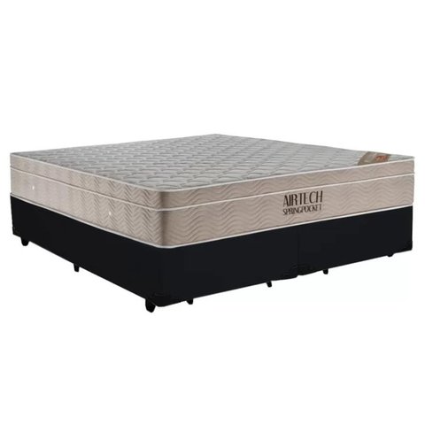 Cama Box Base Queen Bipartido Molas Ensacadas Airtech Springpocket 158x198 Preto - Ortobom
