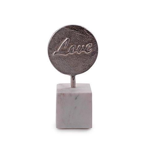 Escultura Love Prata com Base de Mármore 10,5x22x10,5 Cm