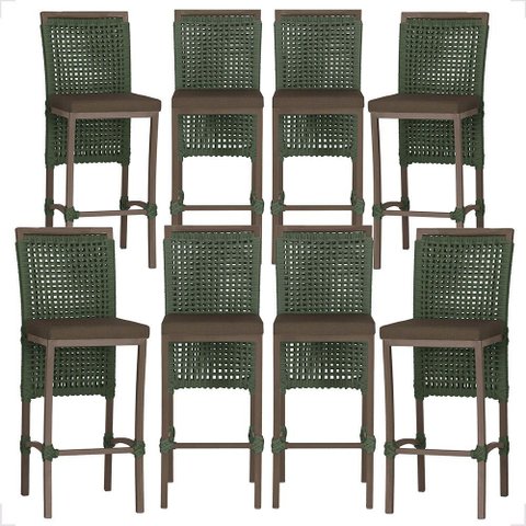 8 Banqueta em Alumínio Roma Marrom Corda Náutica Tecido 9