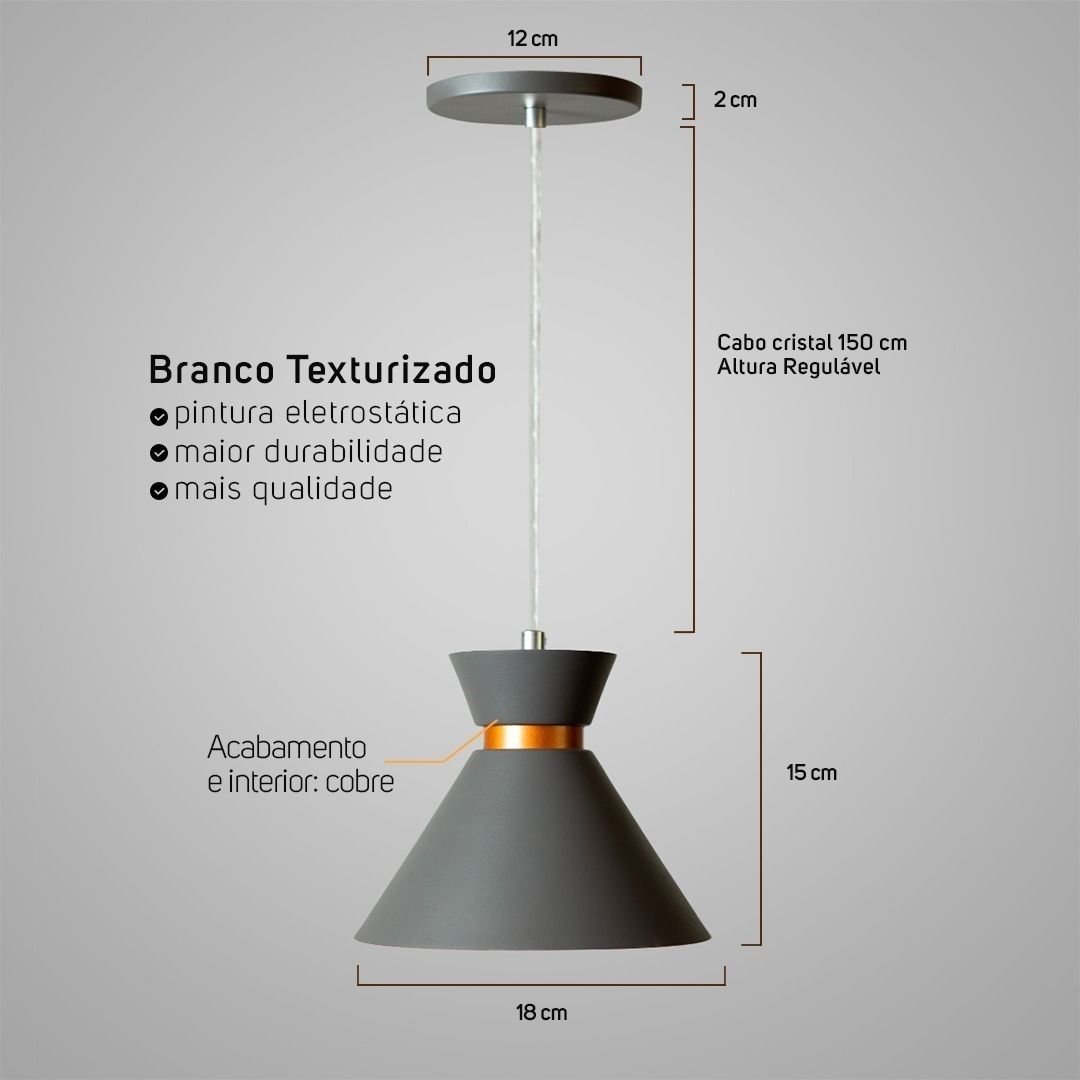 Kit 3 Lustre Pendente Mini Berlim Cinza para Mesa de Jantar - 5