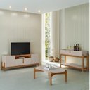 Ver imagem 1 de Rack 1,70 com Mesa de Centro e Aparador 2 Gav Lizz Bege/Off White/Cedro