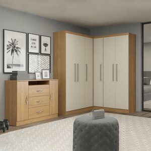 Kit Guarda Roupa Casal com Cômoda 5 Peças Mdp Menu Móveis