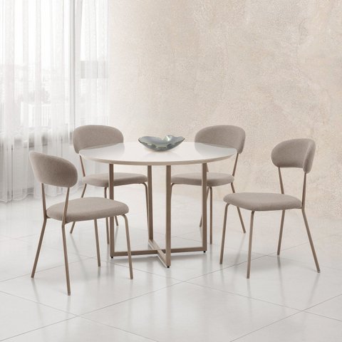 Conjunto para Sala de Jantar com 4 Cadeiras Ditalia Bege/Fendi/Escuro/Off White