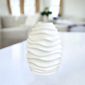 Vaso Ondas Decorativo Off White Grande em Cerâmica