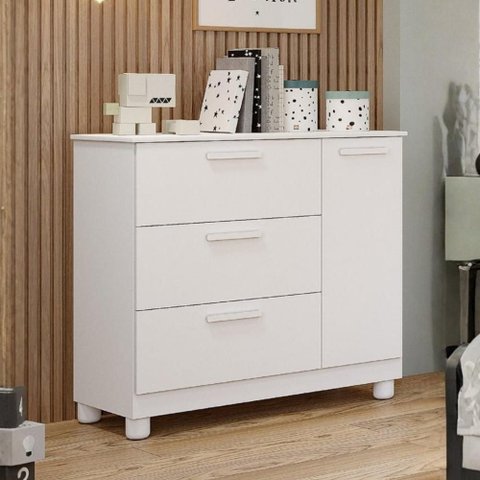 Cômoda Infantil 100% MDF com 1 Porta e 3 Gavetas 98cm Multimóveis Crper-CMO018 Branco