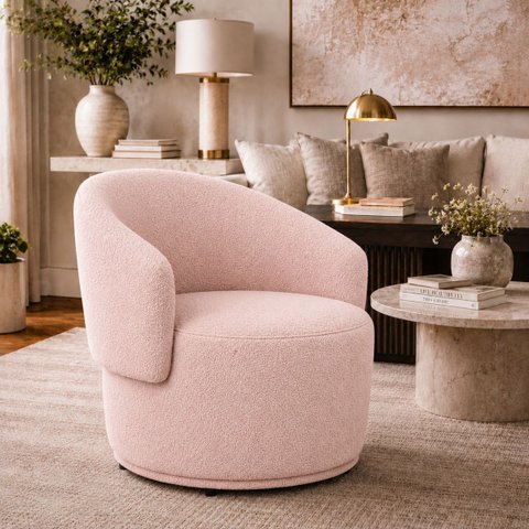 Poltrona Orgânica Maya Bouclê Rosê Sala Quarto Recepção