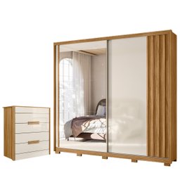 Kit Guarda Roupa Casal e Cômoda Dhara - Freijó / Off White - 1