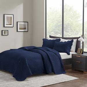 Cobre Leito Colcha Queen 3 Peças Dupla Face Micro Percal 150 Fios Matelado Mosaico Azul