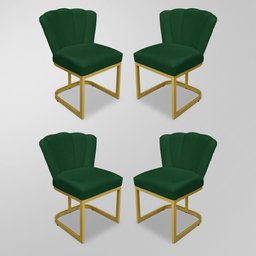Kit 04 Cadeiras Flor Recepção Verde - Base Ferro Dourado - 1
