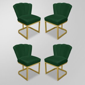 Kit 04 Cadeiras Flor Recepção Verde - Base Ferro Dourado