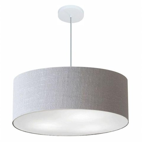 Lustre Pendente Cilíndrico Md-4079 Cúpula em Tecido 60x21cm Rustico Cinza - Bivolt