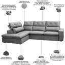 Ver imagem 3 de Sofá 3 Lugares Retrátil Reclinável Chaise Esquerdo 258cm Bergen F04 Veludo Cinza - Lyam Decor