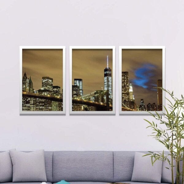 Conjunto Kit 3 Quadros Decorativos Noite Iluminada Los Quadros - 2
