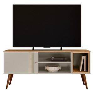 Rack Bancada Milão 136cm Off White/nature para Tv até 55” - Peternella Móveis
