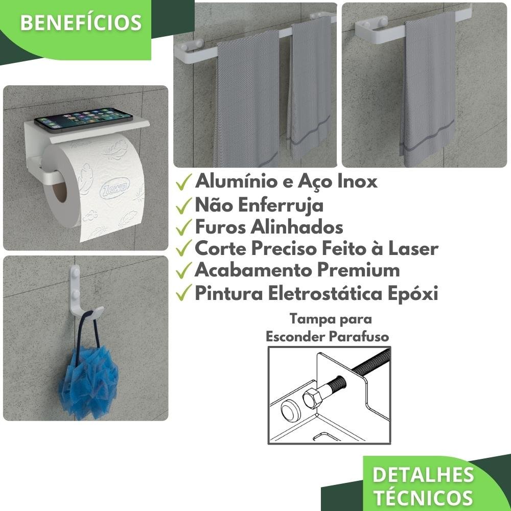 Kit Acessórios Para Banheiro Branco 4 Peças MAX - 2