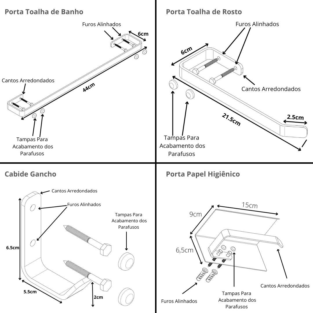 Kit Acessórios Para Banheiro Branco 4 Peças MAX - 7