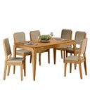 Ver imagem 1 de Conjunto Sala de Jantar Mesa Aurea 160x90 sem Vidro 6 Cadeiras Carol Ype/linho Palha