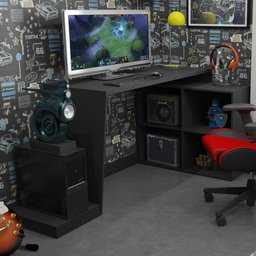 Mesa Para PC Gamer Dark BMG-03 com Cadeira Gamer TGC12 H01 ThunderX3 Preto Vermelho - Lyam Decor - 7 Mesa Para PC Gamer Dark BMG-03 com Cadeira Gamer TGC12 H01 ThunderX3 Preto Vermelho - Lyam Decor - 7