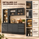 Ver imagem 4 de Cozinha Modulada Etna Paneleiro Cristaleira LED Aéreo Vidro Balcão 120cm com Tampo Poliman
