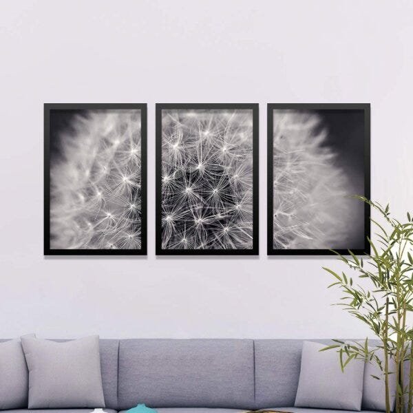 Conjunto Kit 3 Quadros Decorativos Dente de Leão Preto e Branco Los Quadros - 2