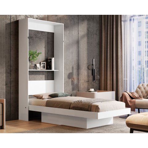 Cama Solteiro Articulada Branca de Parede Multifuncional com Prateleiras de Mdf