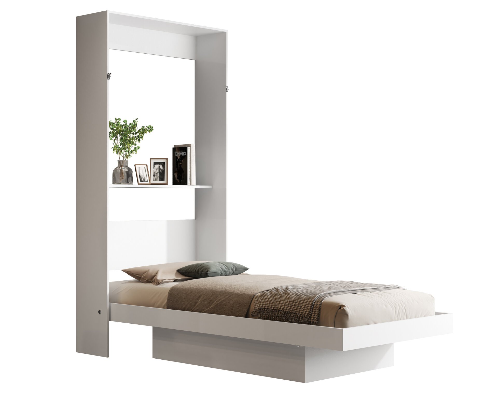 Cama Solteiro Articulada de Parede Multifuncional Prateleira e Cama:branco - 2