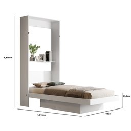Cama Solteiro Articulada de Parede Multifuncional Prateleira e Cama:branco - 6