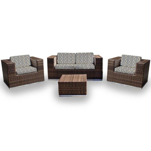 Conjunto de Sofá Fibra Sintética Cidade do Cabo - 1 Sofá 2L + 2 Poltronas + 1 Mesa Centro - Tecido C