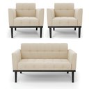 Ver imagem 2 de Conjunto 2 Poltronas e 1 Namoradeira Decorativa Karen Pés Fixo em Madeira Preto Suede Bege G19 - Gra
