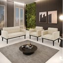 Ver imagem 1 de Conjunto 2 Poltronas e 1 Namoradeira Decorativa Karen Pés Fixo em Madeira Preto Suede Bege G19 - Gra