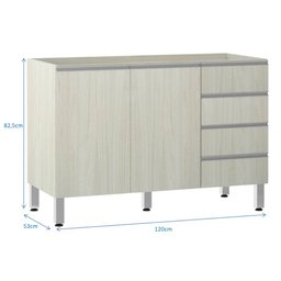 Balcão de Pia sem Tampo para Cozinha 120cm 2 Portas e 4 Gavetas Lis Luciane Móveis - 2