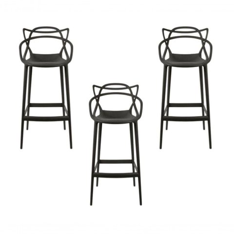 Conjunto C/3 Banqueta Allegra Alta Master Preta Cozinha Americana Balcão Polipropileno