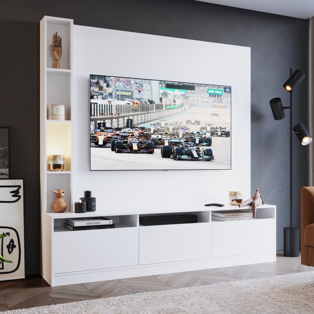 Estante Home Para TV 146cm 03 Portas e Nichos Laterais HT146 ProDecor Móveis - Branco - 1