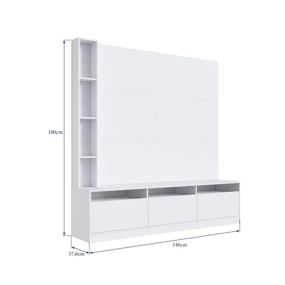 Estante Home Para TV 146cm 03 Portas e Nichos Laterais HT146 ProDecor Móveis - Branco - 2