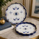 Ver imagem 2 de Par de Bandeja Decorativa em Cristal com Estampa de Olho Grego Azul D: 39cm e D: 33cm