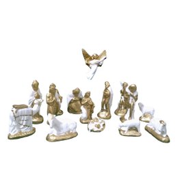 Presepio Natalino 10cm Enfeite Gesso Branco Dourado - 1