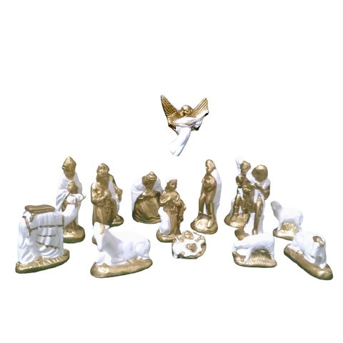 Presepio Natalino 10cm Enfeite Gesso Branco Dourado