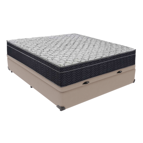 Conjunto Casal Cama Bege Box Baú Colchão Extra Firme Ortobom D45
