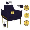 Ver imagem 7 de Kit 2 Poltronas + Namoradeira Pé Metal Dourado Recepção Sala Cor:azul Marinho