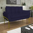 Ver imagem 4 de Kit 2 Poltronas + Namoradeira Pé Metal Dourado Recepção Sala Cor:azul Marinho